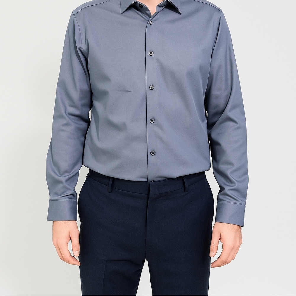 Romon Grey Fleece Lined Dress Shirt Size 42(18N) NWT